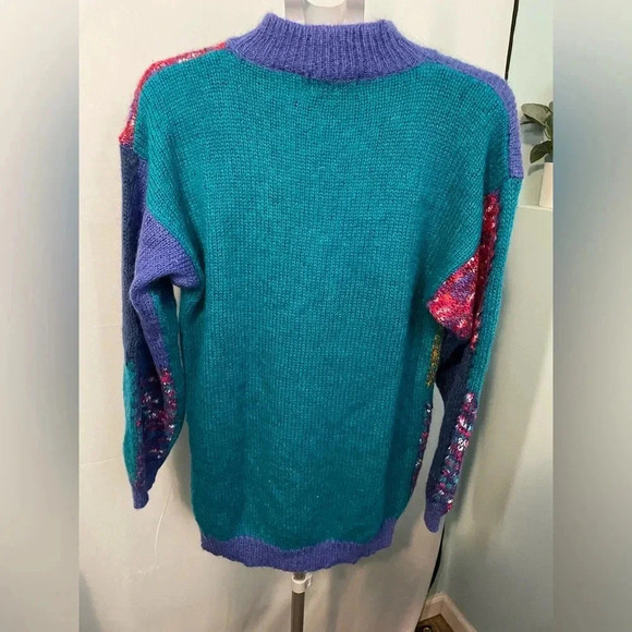 Vintage Mohair Sweater Size‎ large Hand Loomed Embroidered Abstract Design B12 - Picture 5 of 11